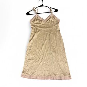 Vanity Fair beige/cream/tan silk slip dress with lace trim